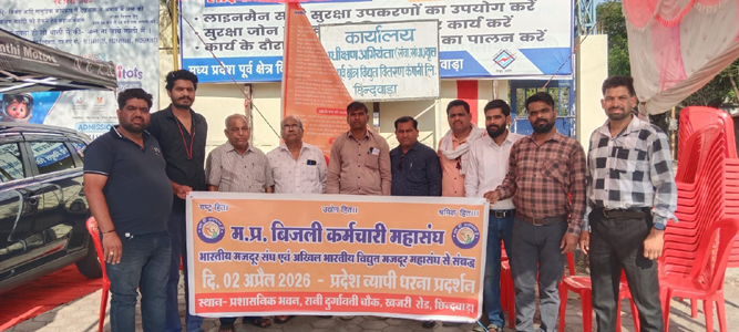 बिजली कर्मचारियों की विभिन्न मांगों को लेकर बीएमएस ने दिया धरना