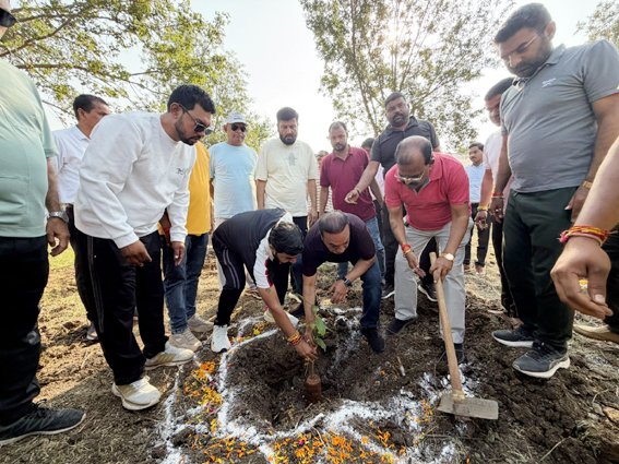 नवीन फायर स्टेशन परिसर में भाजपा ने किया पौधरोपण